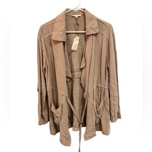NEW! Easel Linen Blend Utility Belted Lightweight Coat Camel Blush Pink Small